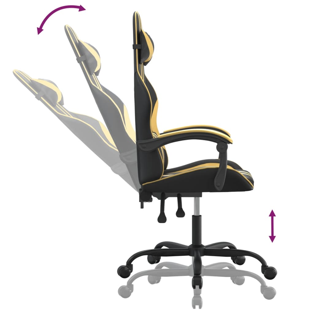 vidaXL Silla gaming giratoria cuero sintético negro y dorado