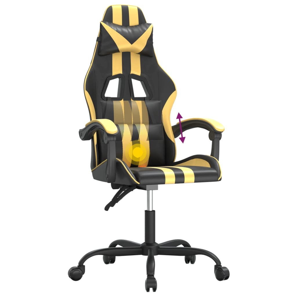 vidaXL Silla gaming giratoria cuero sintético negro y dorado