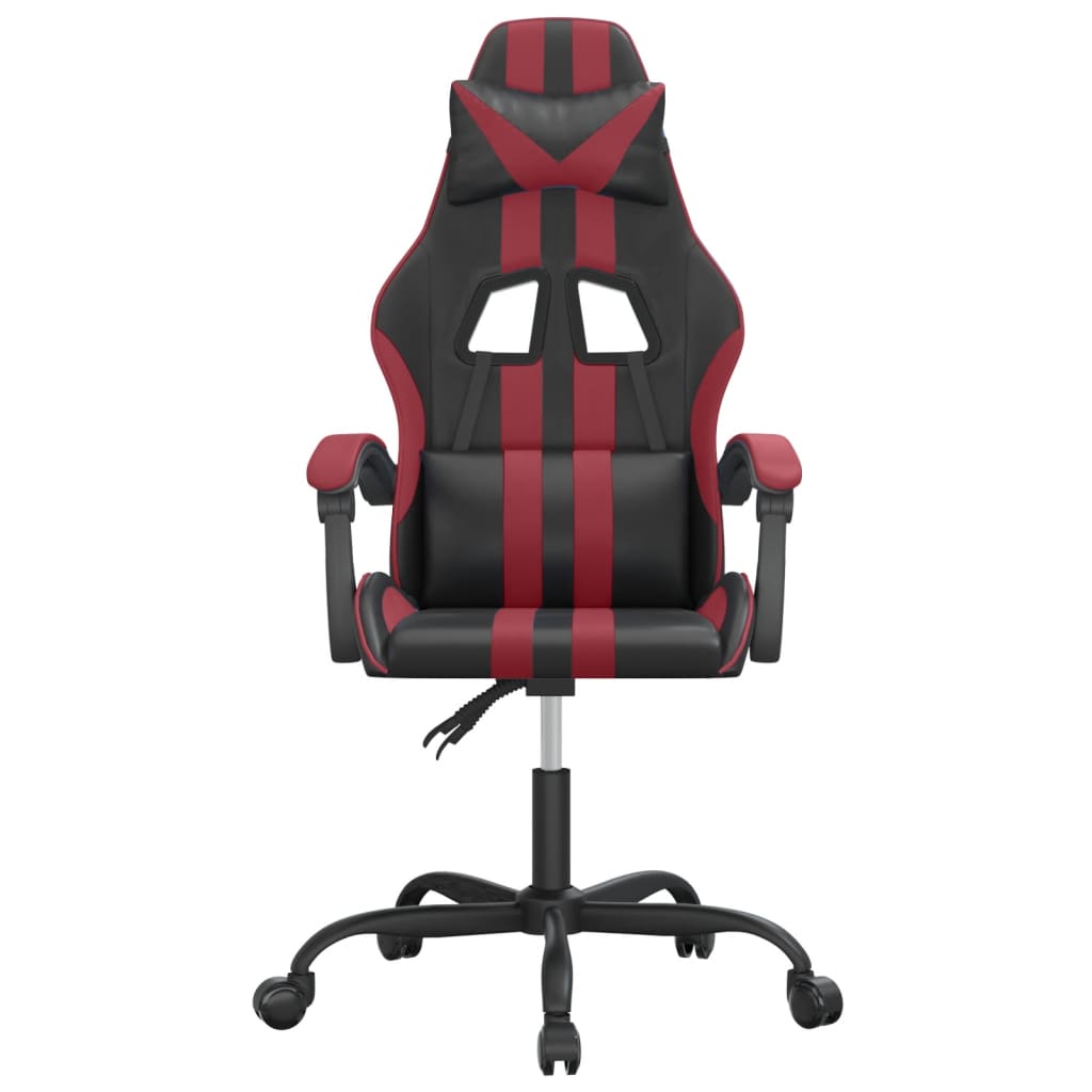 vidaXL Silla gaming giratoria cuero sintético negro y rojo vino tinto