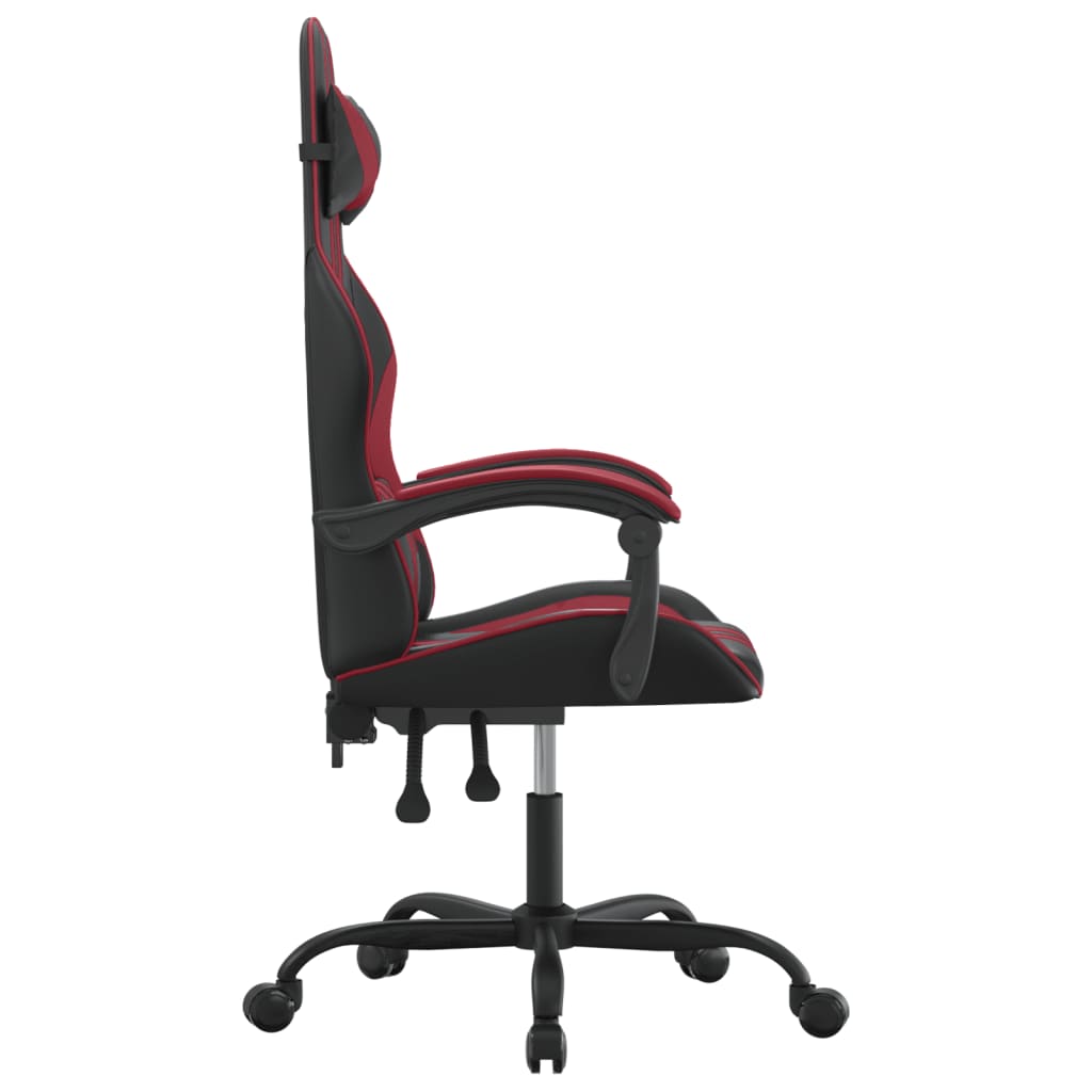 vidaXL Silla gaming giratoria cuero sintético negro y rojo vino tinto