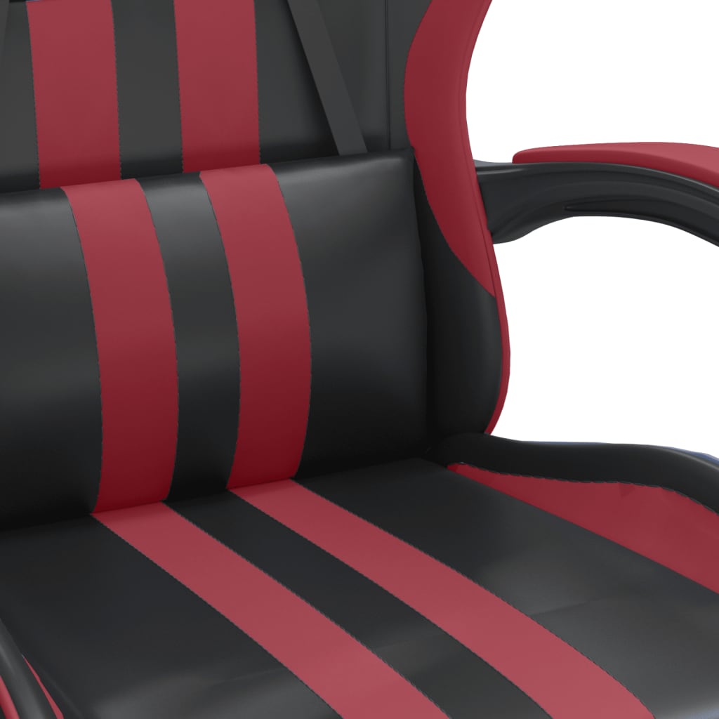 vidaXL Silla gaming giratoria cuero sintético negro y rojo vino tinto