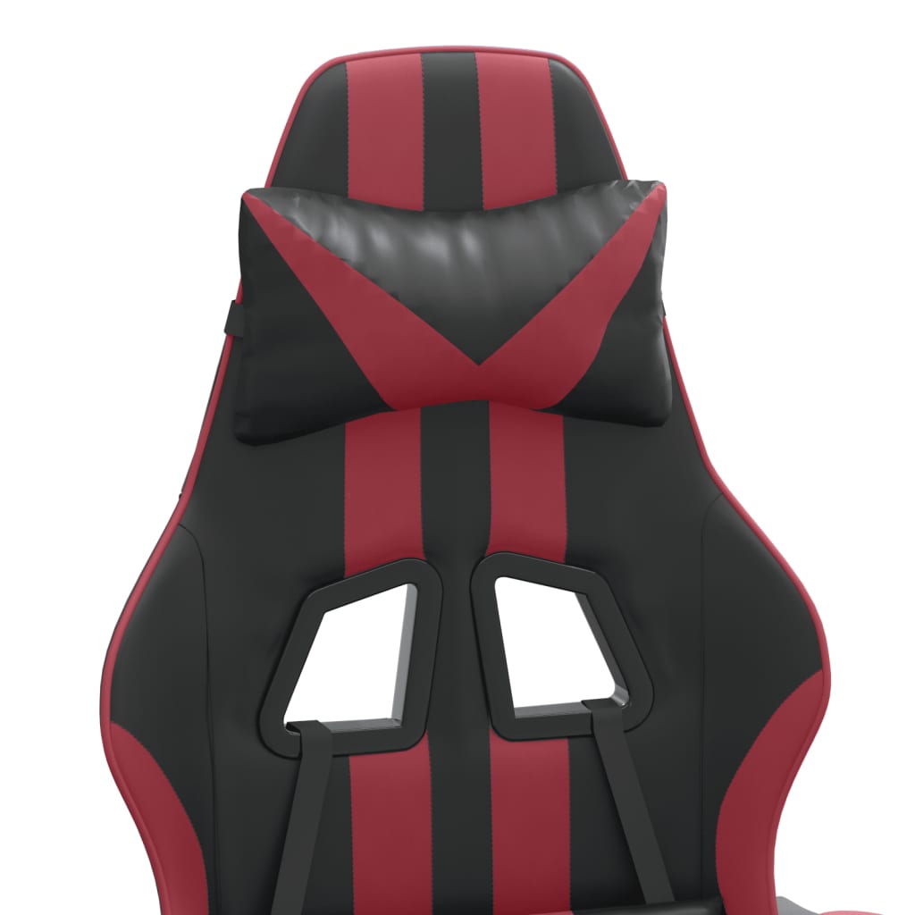 vidaXL Silla gaming giratoria cuero sintético negro y rojo vino tinto