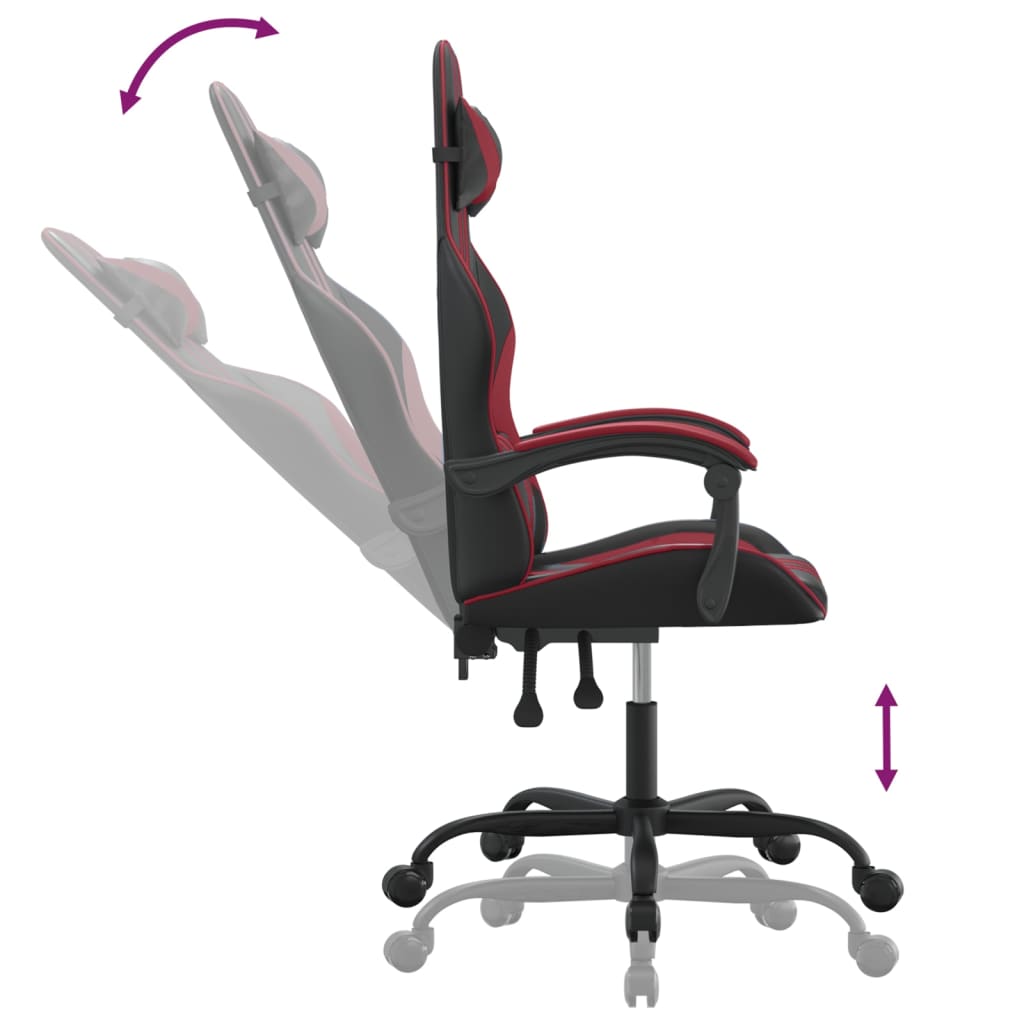 vidaXL Silla gaming giratoria cuero sintético negro y rojo vino tinto