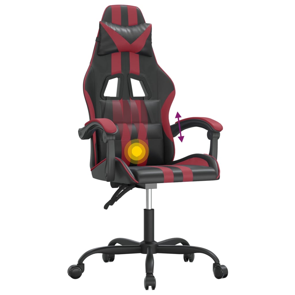 vidaXL Silla gaming giratoria cuero sintético negro y rojo vino tinto