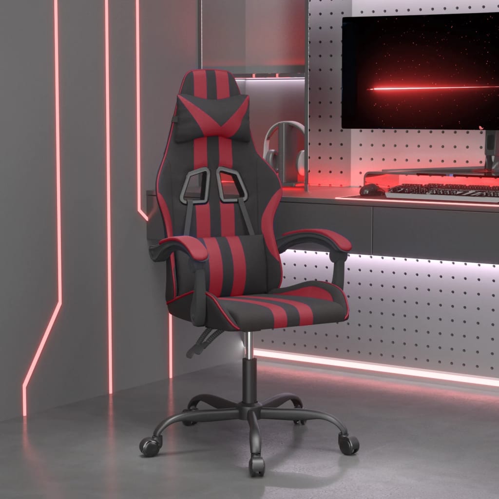 vidaXL Silla gaming giratoria cuero sintético negro y rojo vino tinto