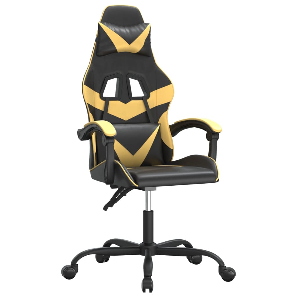 vidaXL Silla gaming giratoria cuero sintético negro y dorado