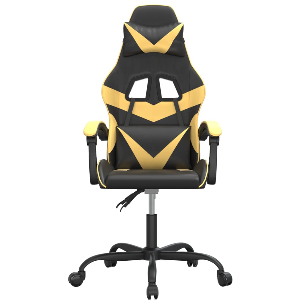 vidaXL Silla gaming giratoria cuero sintético negro y dorado