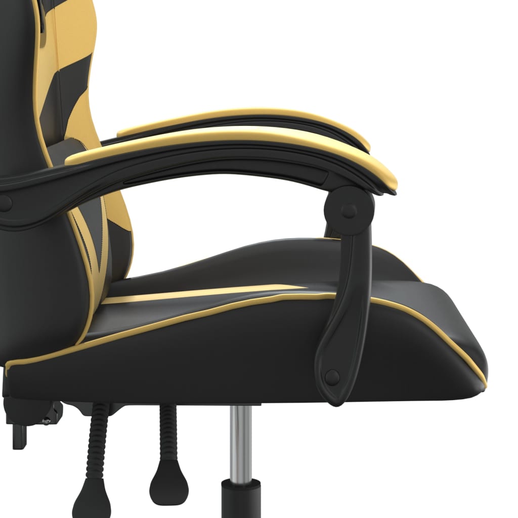 vidaXL Silla gaming giratoria cuero sintético negro y dorado