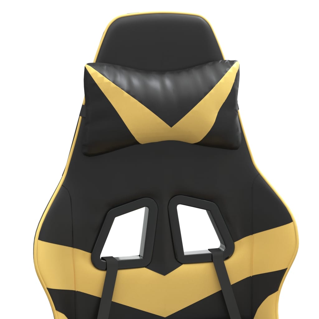 vidaXL Silla gaming giratoria cuero sintético negro y dorado