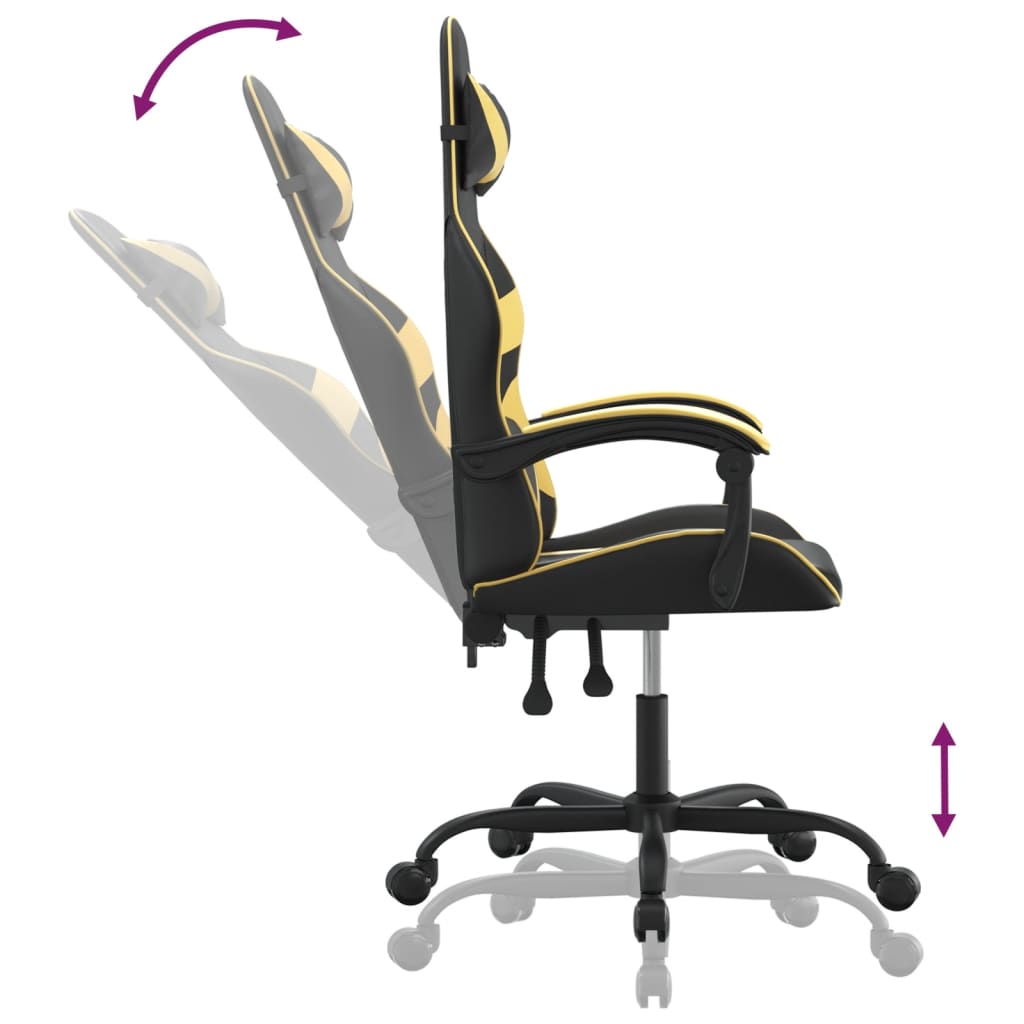 vidaXL Silla gaming giratoria cuero sintético negro y dorado