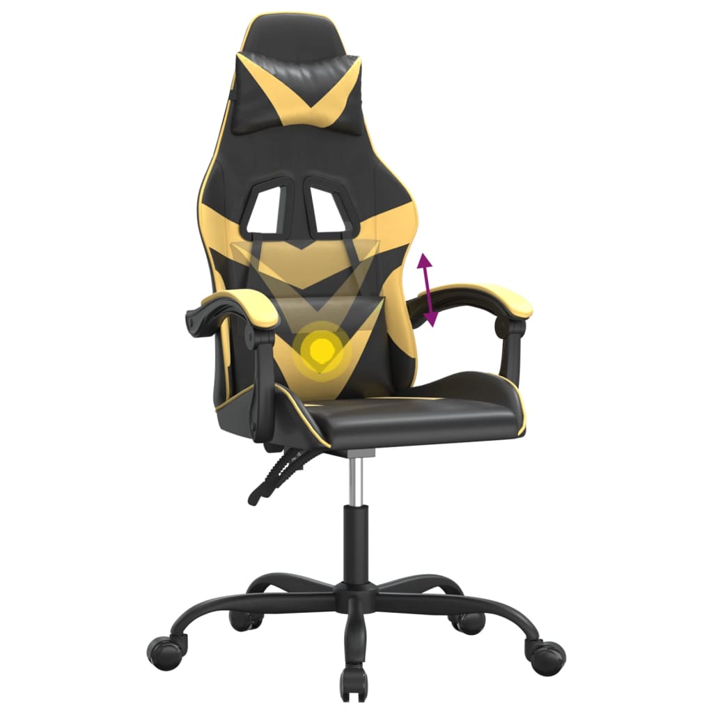 vidaXL Silla gaming giratoria cuero sintético negro y dorado