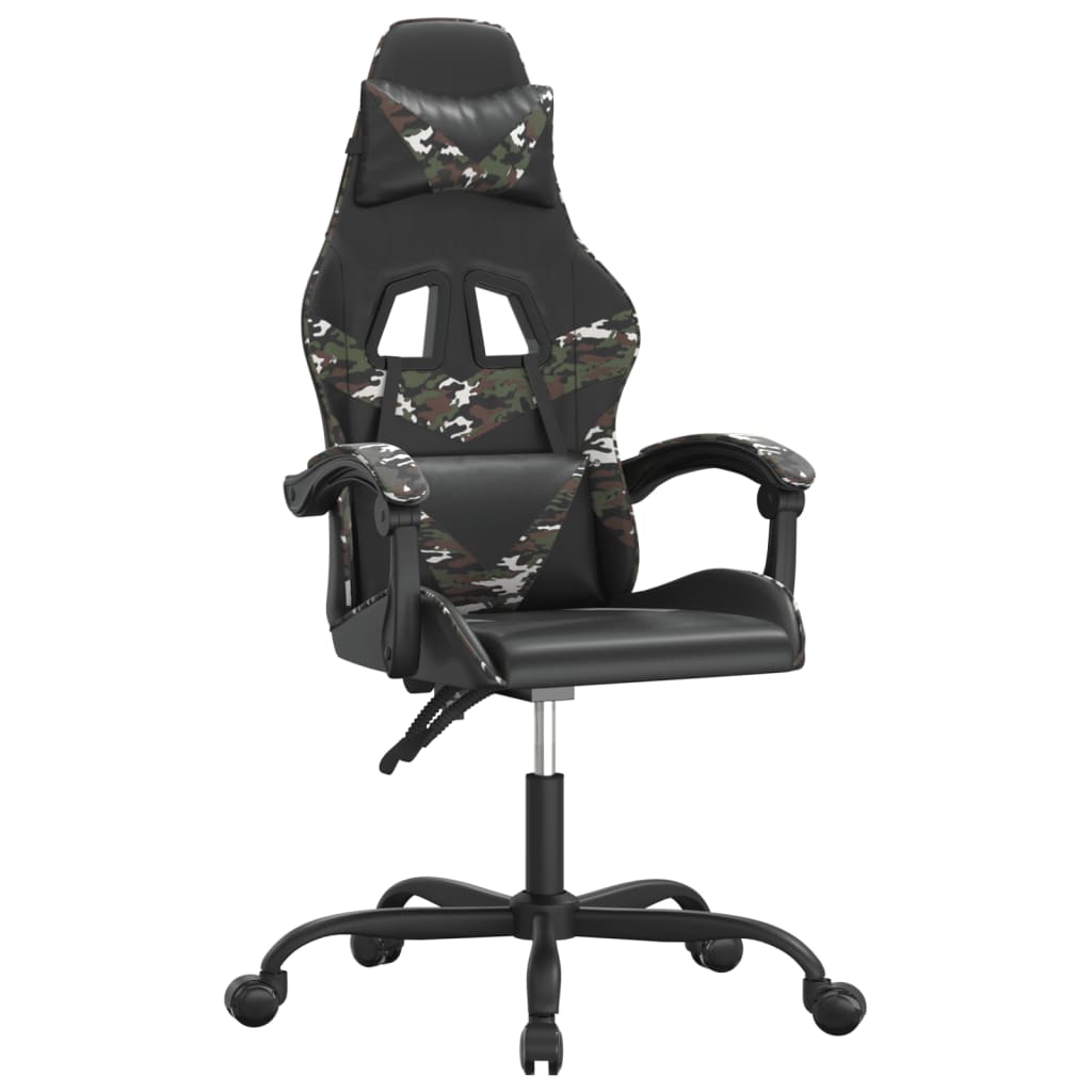 vidaXL Silla gaming giratoria cuero sintético negro y camuflaje