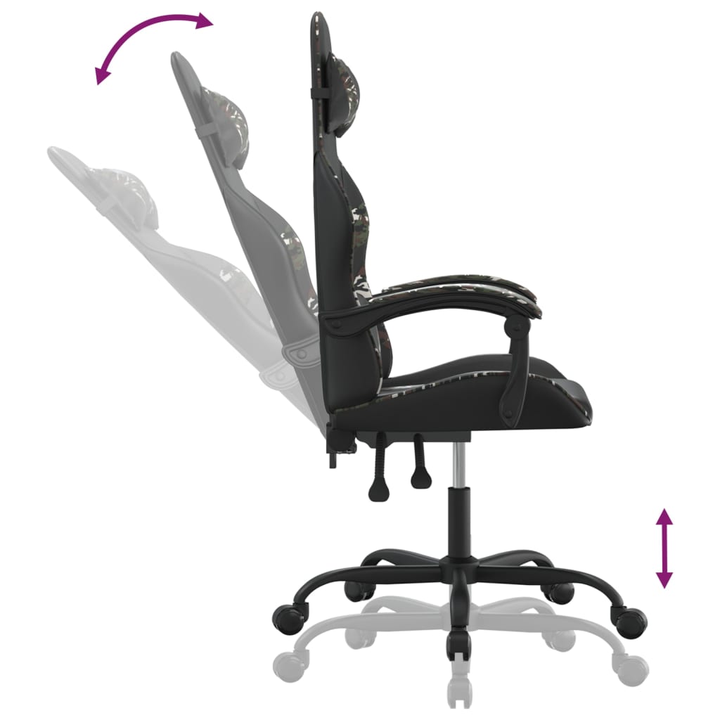 vidaXL Silla gaming giratoria cuero sintético negro y camuflaje