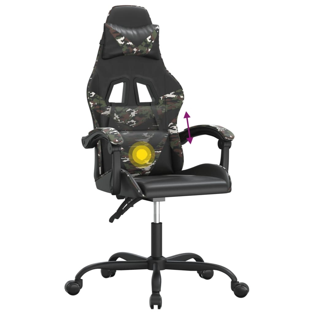 vidaXL Silla gaming giratoria cuero sintético negro y camuflaje