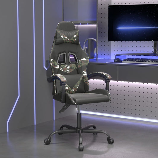 vidaXL Silla gaming giratoria cuero sintético negro y camuflaje