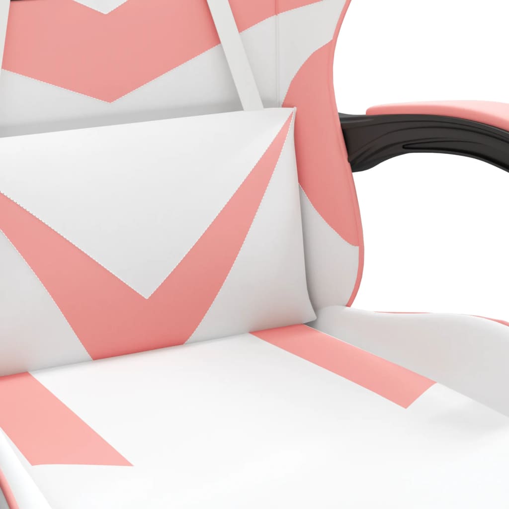 vidaXL Silla gaming giratoria y reposapiés cuero sintético blanco rosa