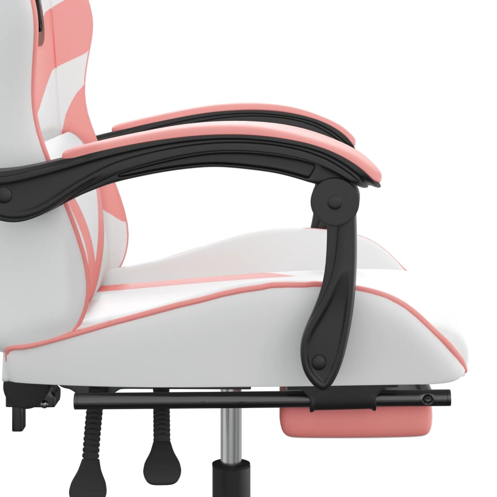 vidaXL Silla gaming giratoria y reposapiés cuero sintético blanco rosa