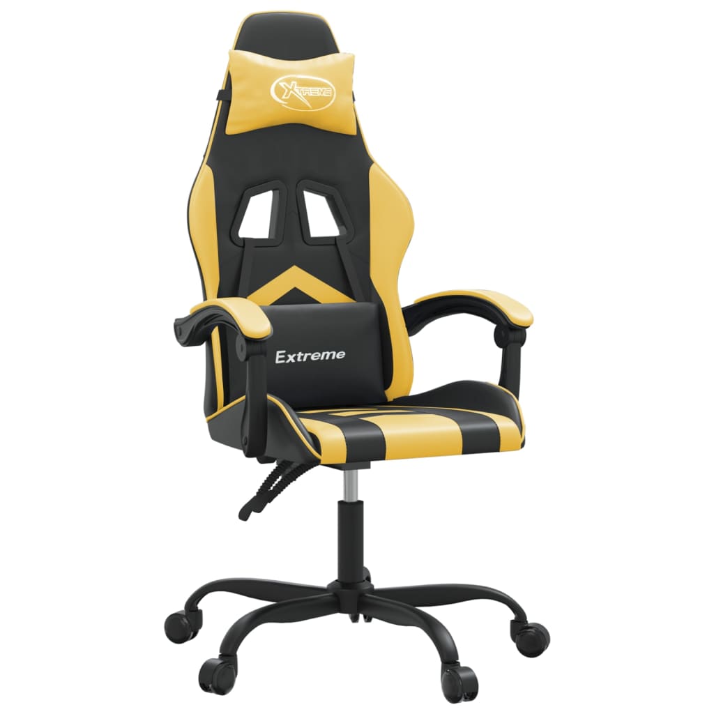 vidaXL Silla gaming giratoria cuero sintético negro y dorado