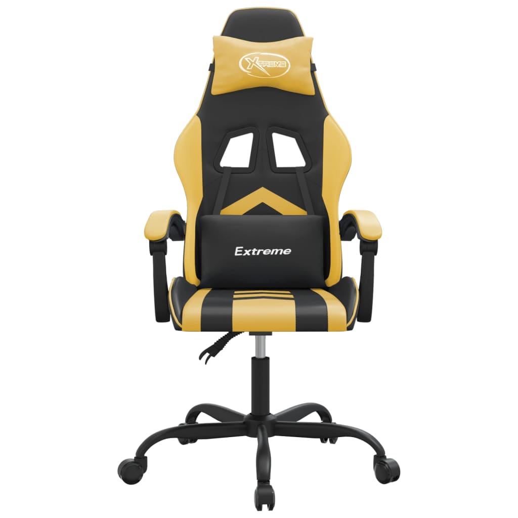 vidaXL Silla gaming giratoria cuero sintético negro y dorado