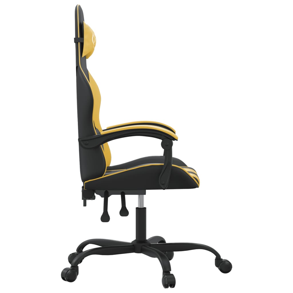 vidaXL Silla gaming giratoria cuero sintético negro y dorado