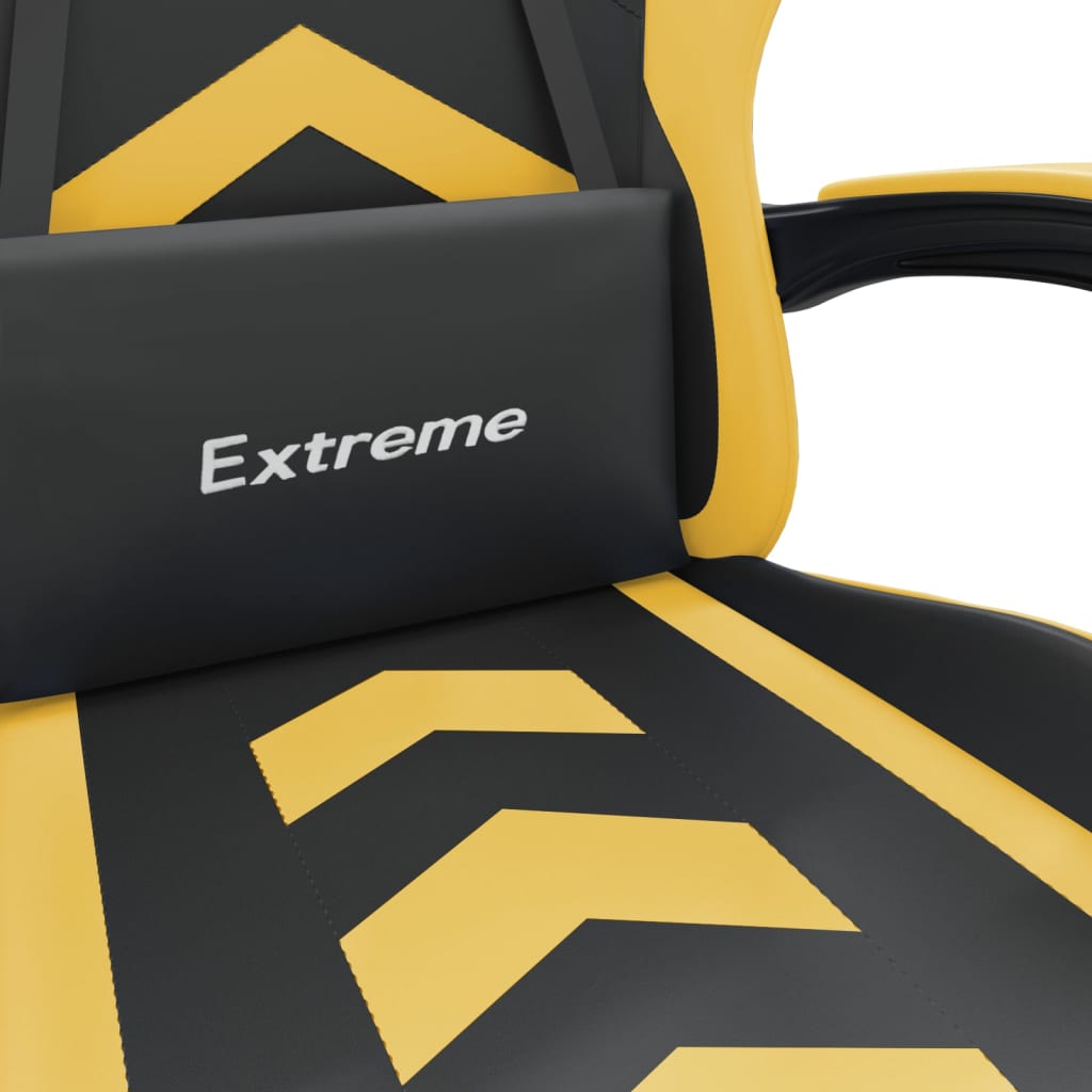 vidaXL Silla gaming giratoria cuero sintético negro y dorado