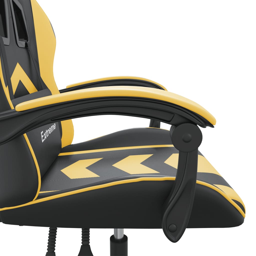 vidaXL Silla gaming giratoria cuero sintético negro y dorado