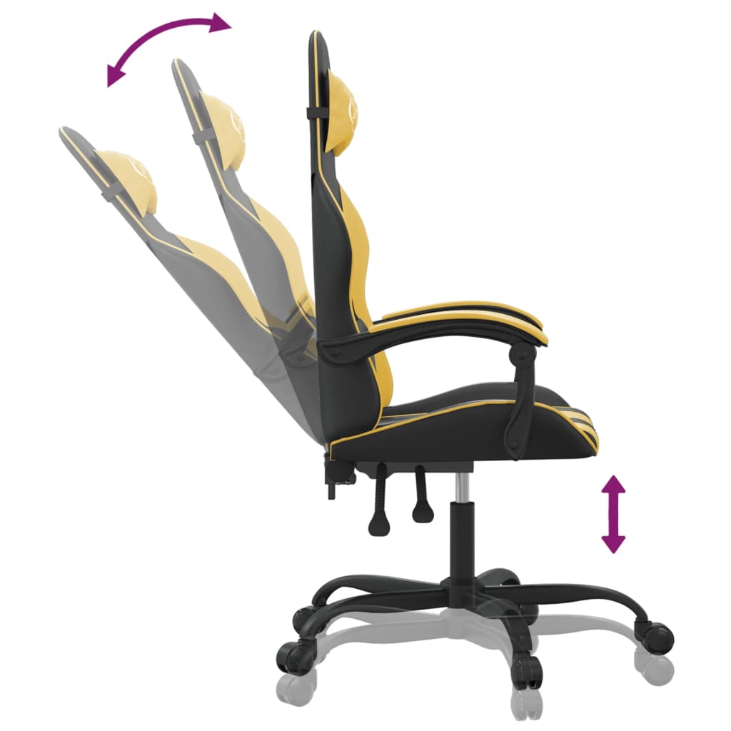 vidaXL Silla gaming giratoria cuero sintético negro y dorado