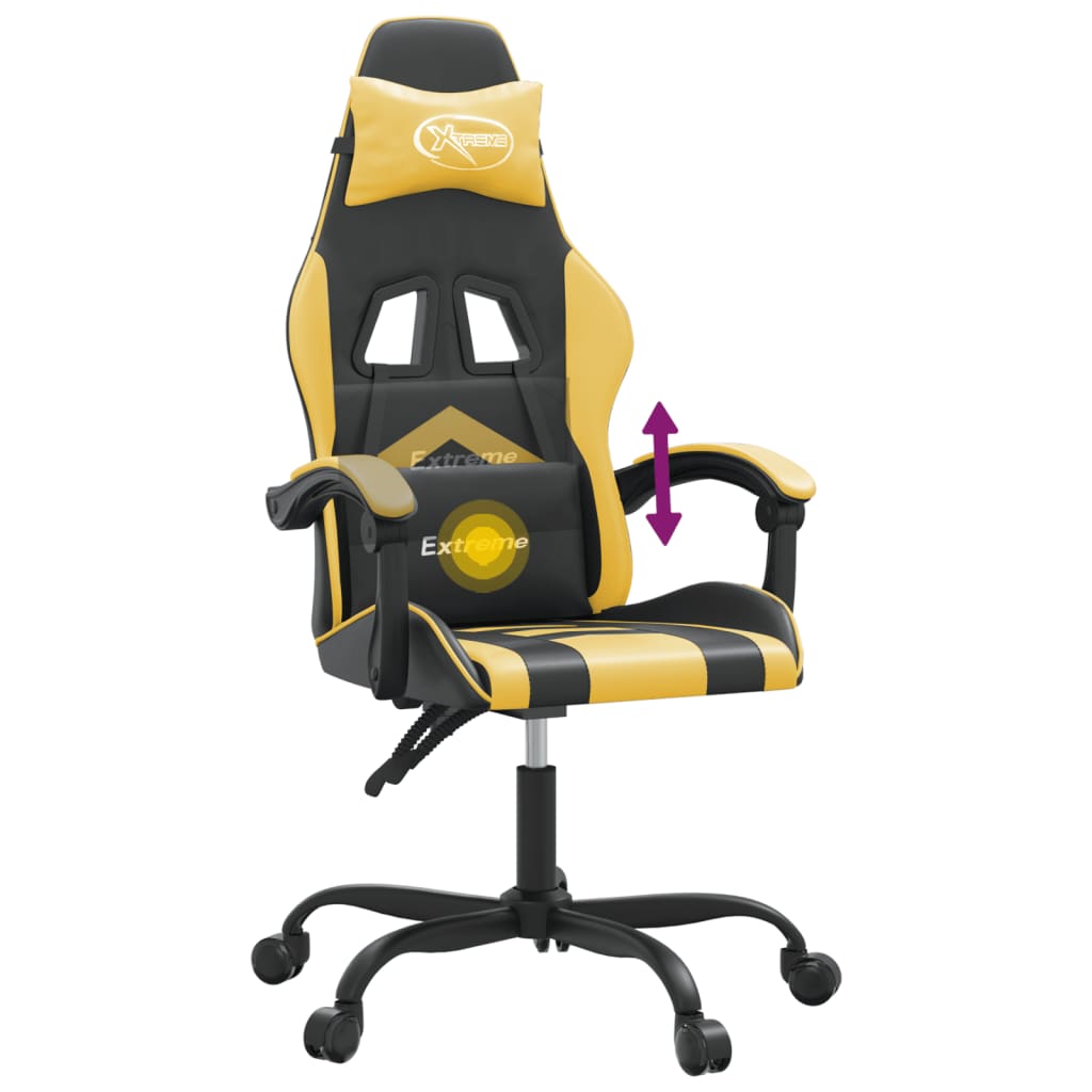 vidaXL Silla gaming giratoria cuero sintético negro y dorado