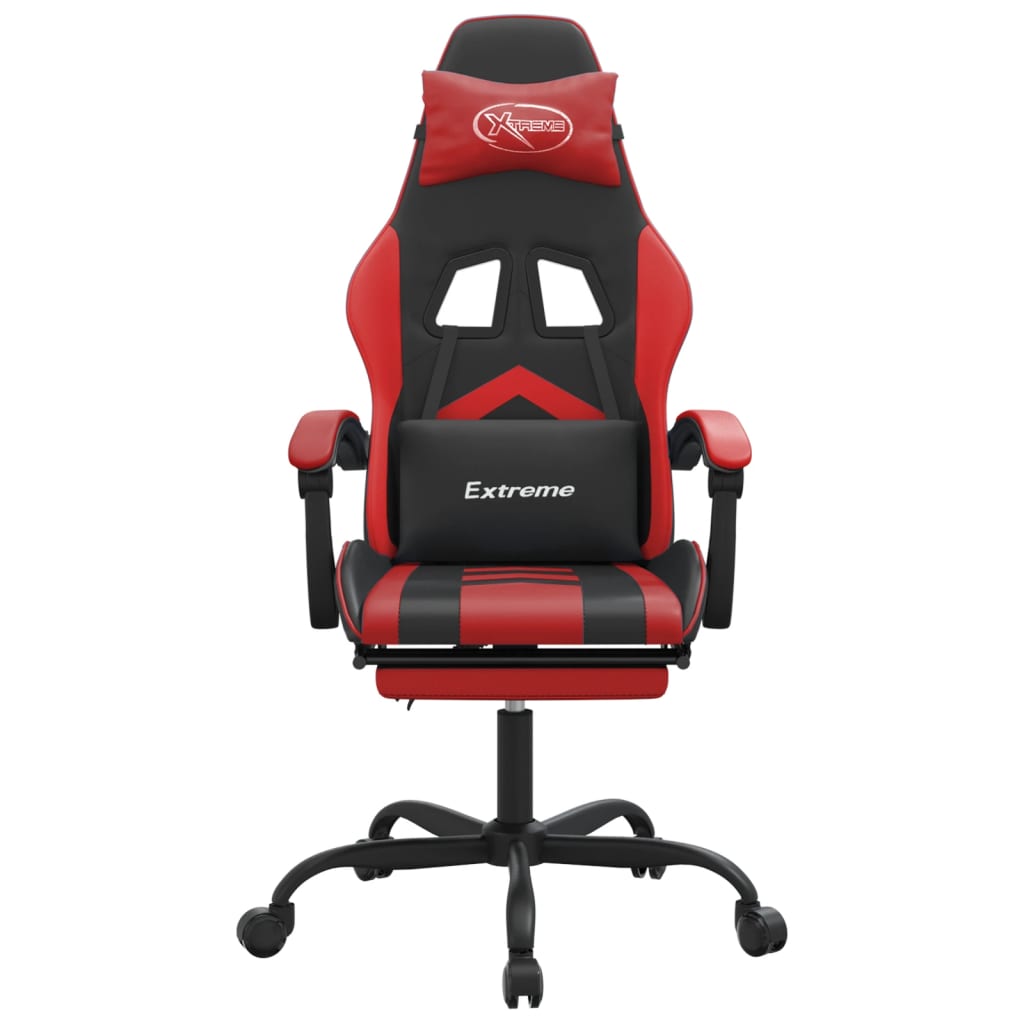 vidaXL Silla gaming giratoria y reposapiés cuero sintético negro rojo