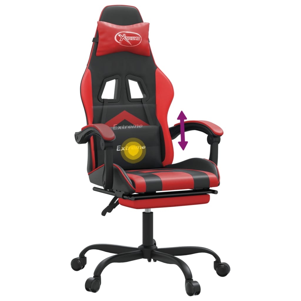 vidaXL Silla gaming giratoria y reposapiés cuero sintético negro rojo