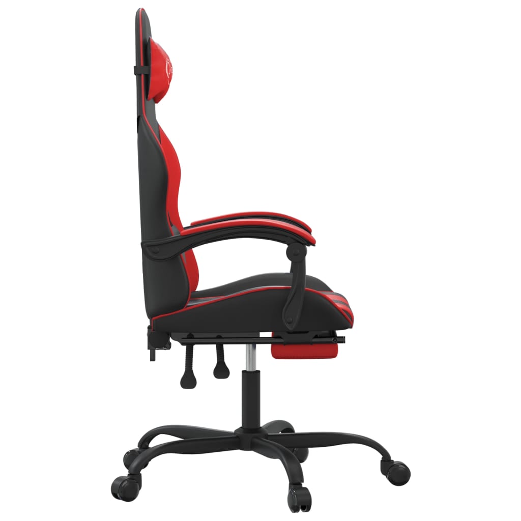 vidaXL Silla gaming giratoria y reposapiés cuero sintético negro rojo