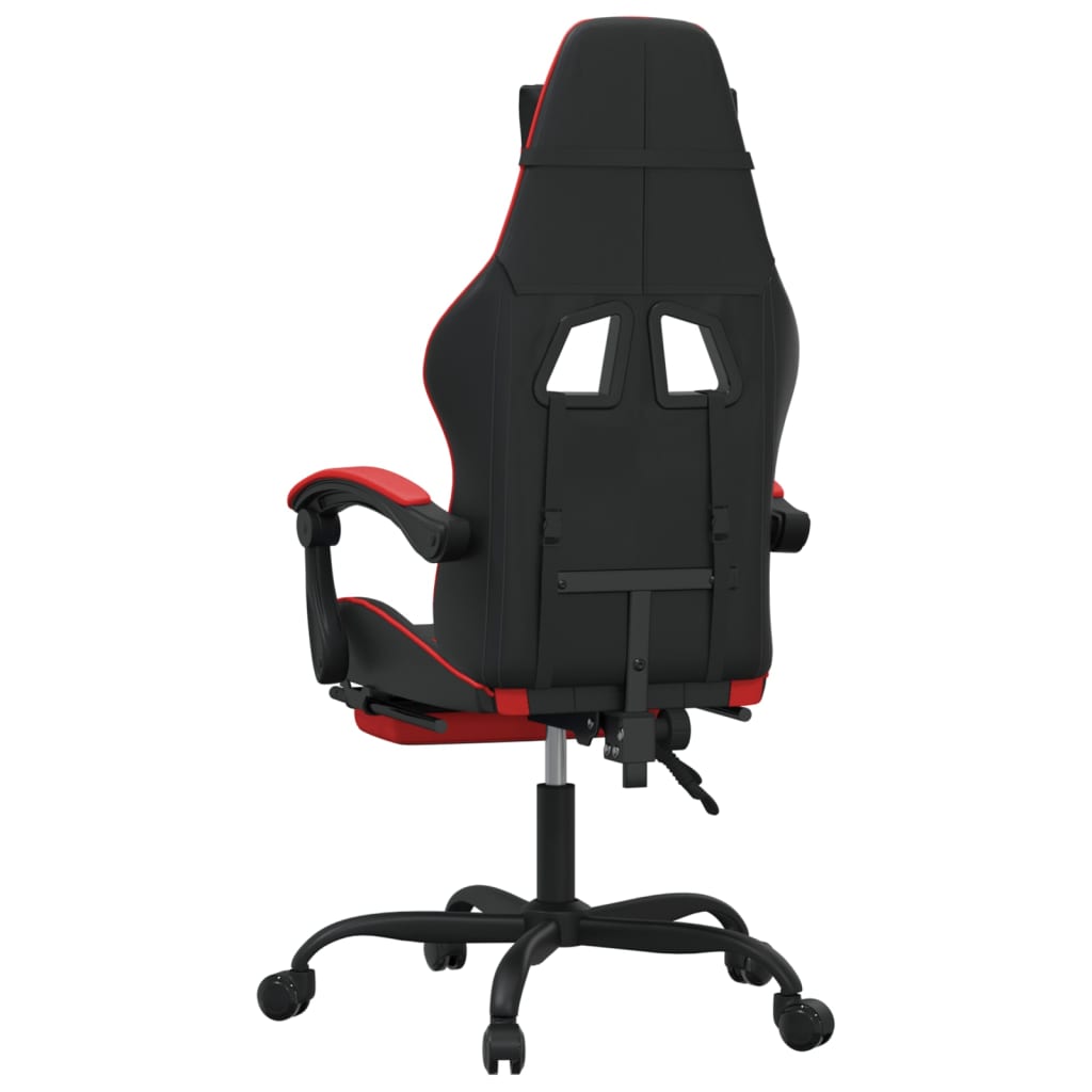 vidaXL Silla gaming giratoria y reposapiés cuero sintético negro rojo