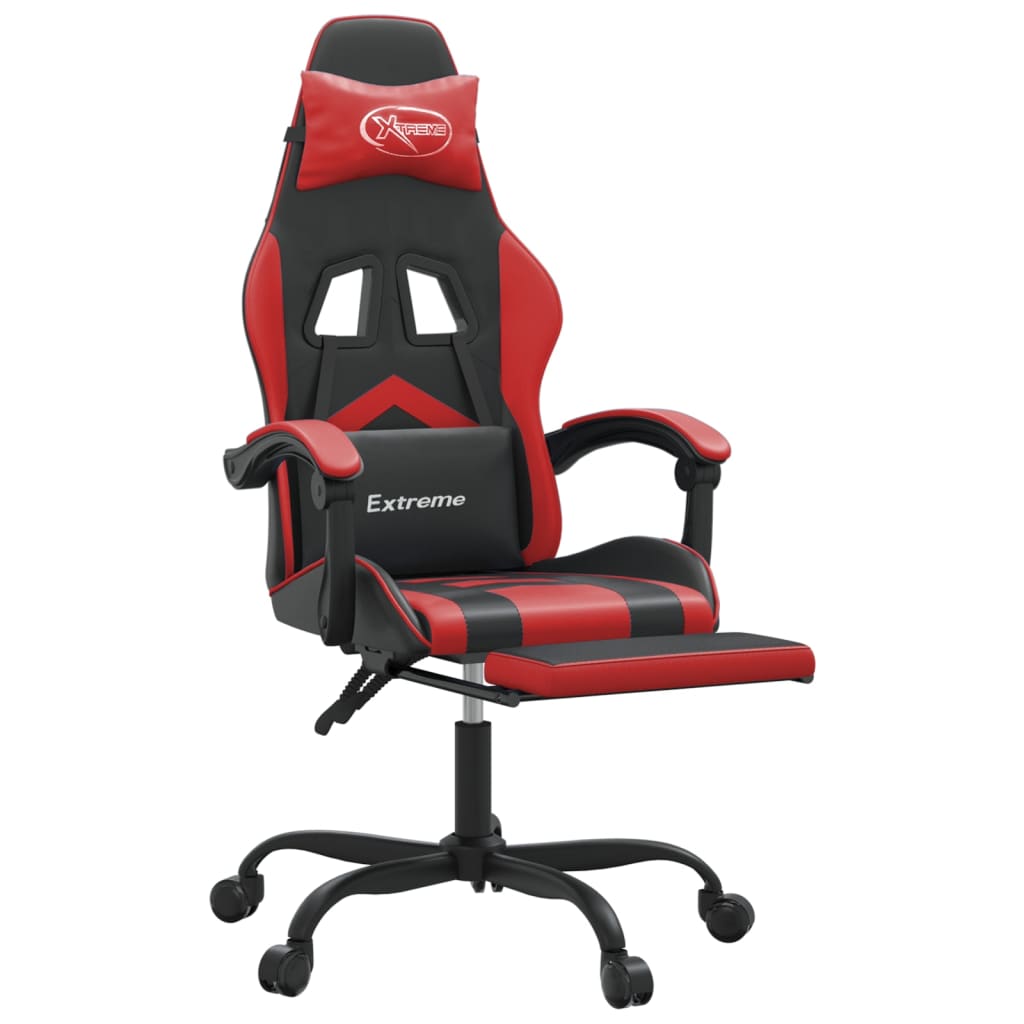 vidaXL Silla gaming giratoria y reposapiés cuero sintético negro rojo