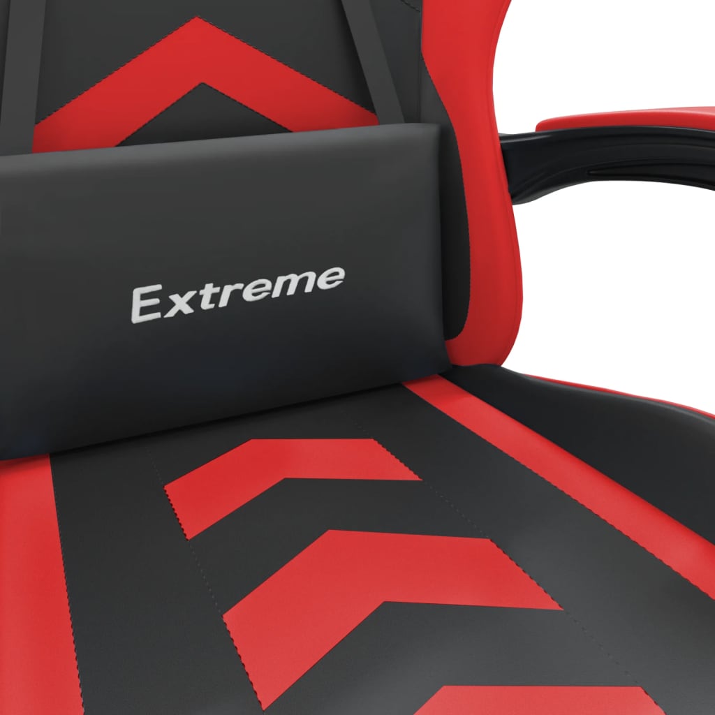 vidaXL Silla gaming giratoria y reposapiés cuero sintético negro rojo