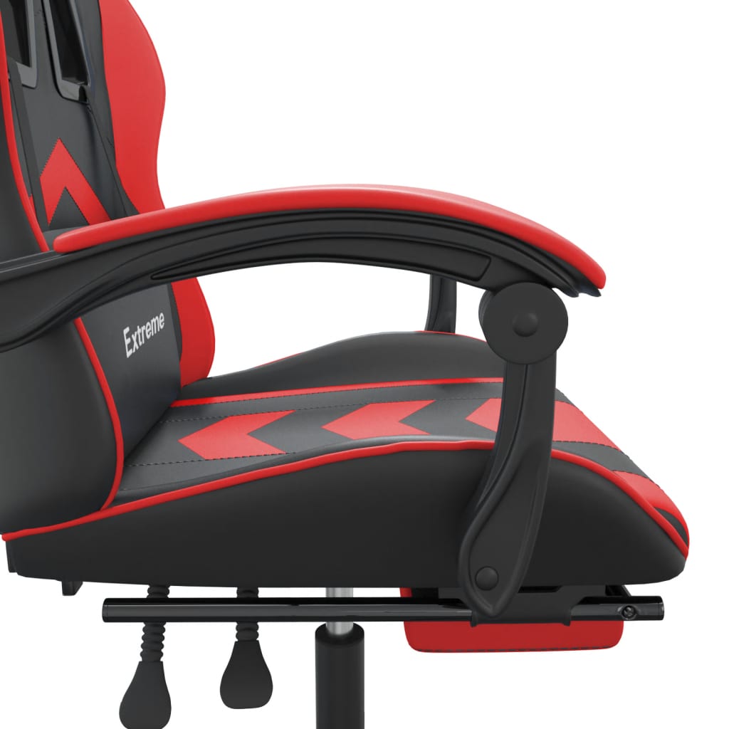 vidaXL Silla gaming giratoria y reposapiés cuero sintético negro rojo