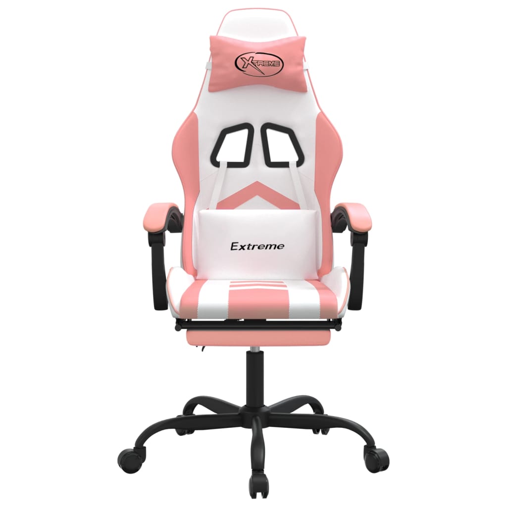 vidaXL Silla gaming giratoria y reposapiés cuero sintético blanco rosa