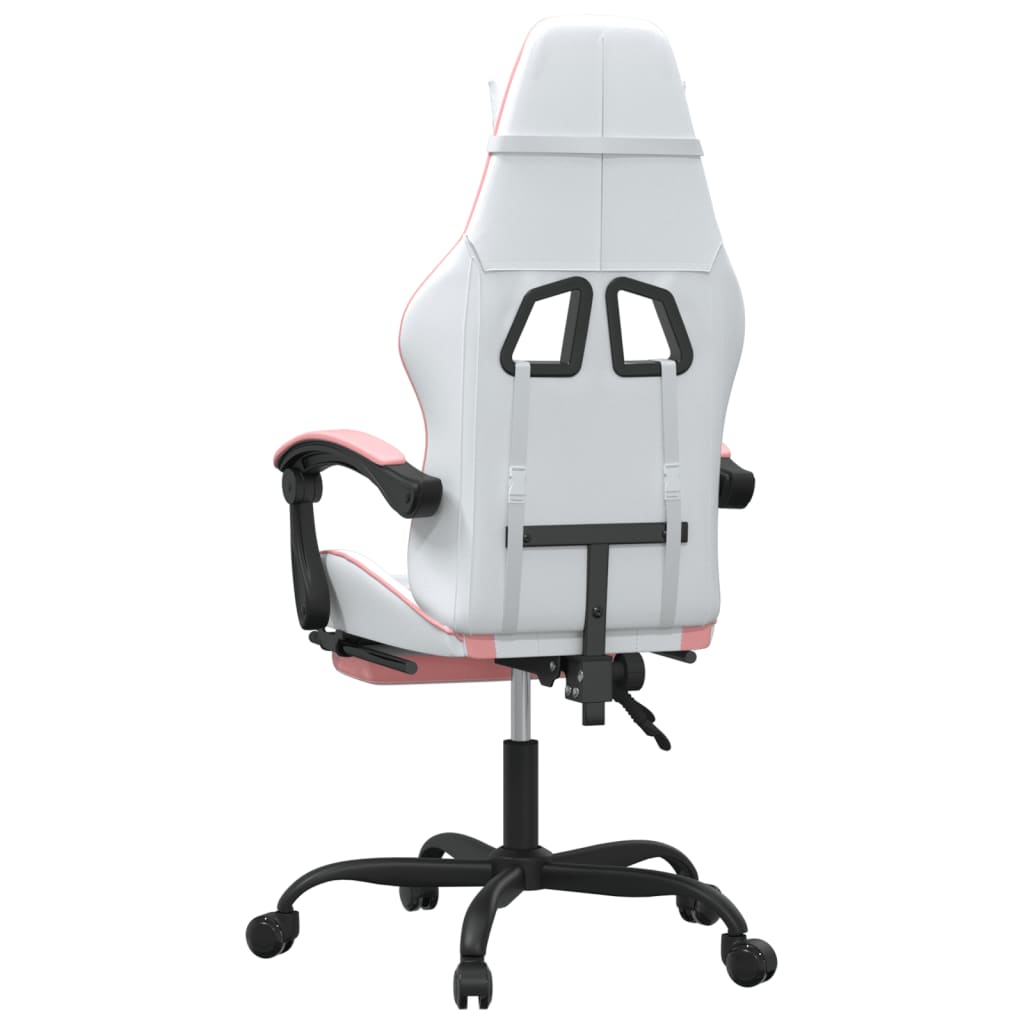 vidaXL Silla gaming giratoria y reposapiés cuero sintético blanco rosa