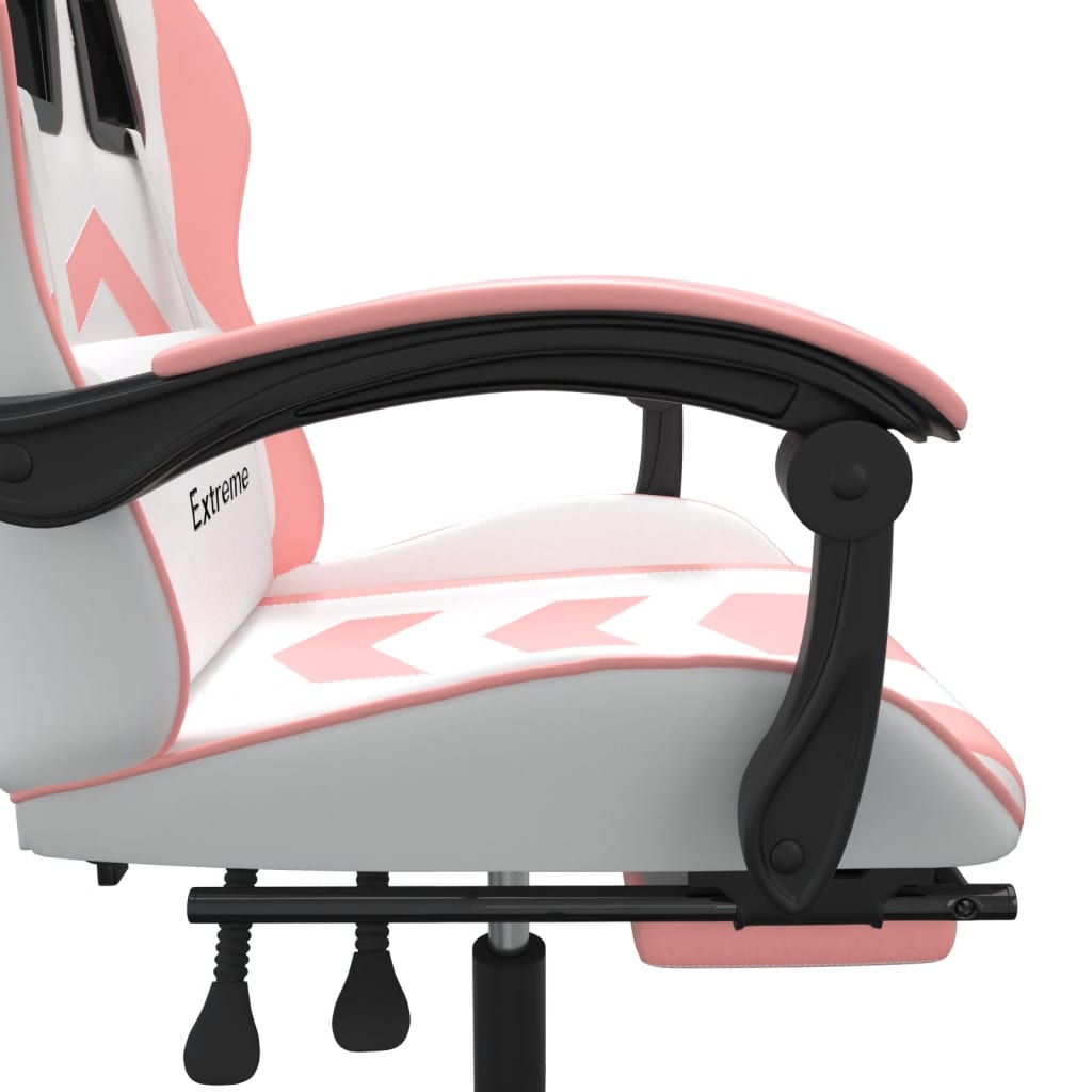 vidaXL Silla gaming giratoria y reposapiés cuero sintético blanco rosa