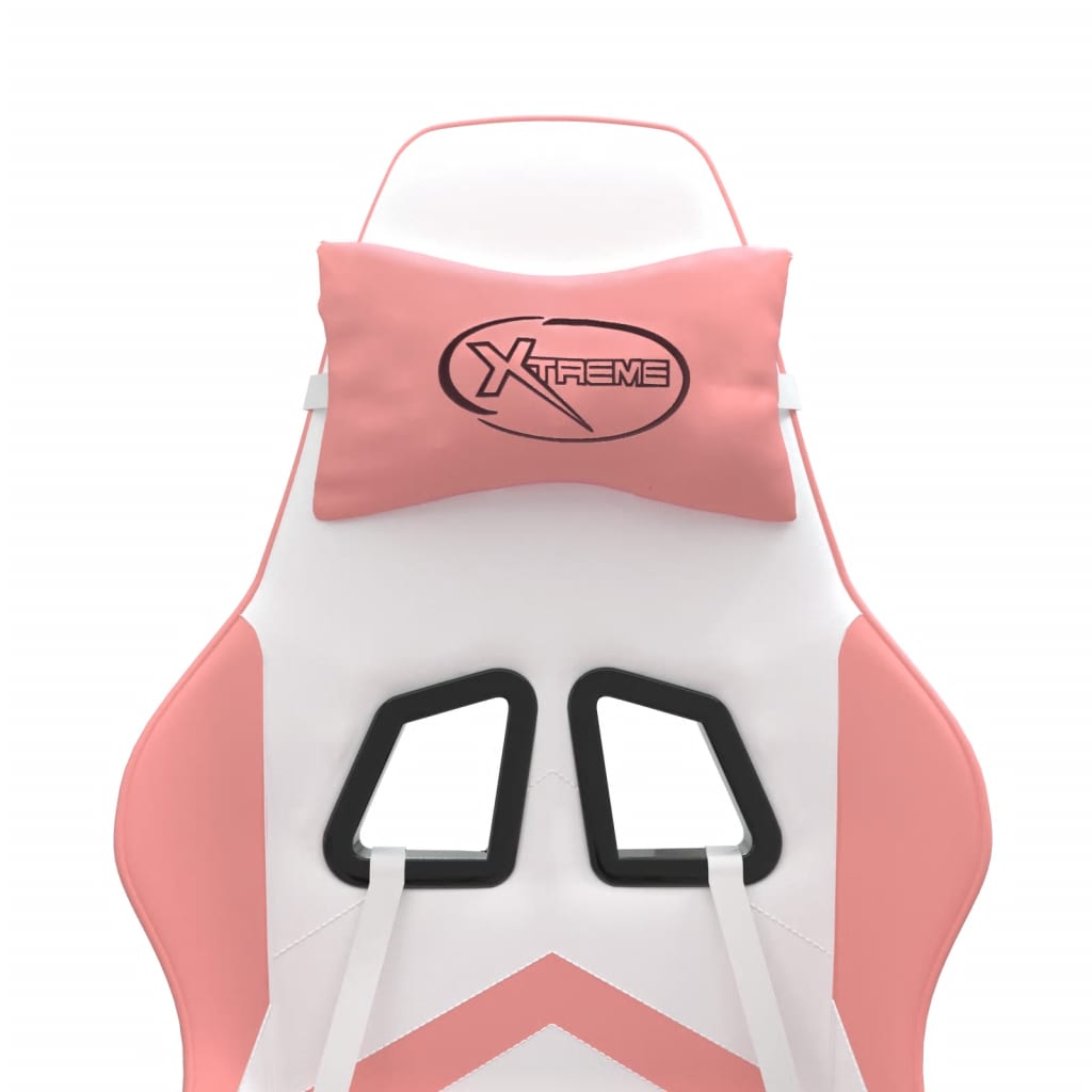 vidaXL Silla gaming giratoria y reposapiés cuero sintético blanco rosa