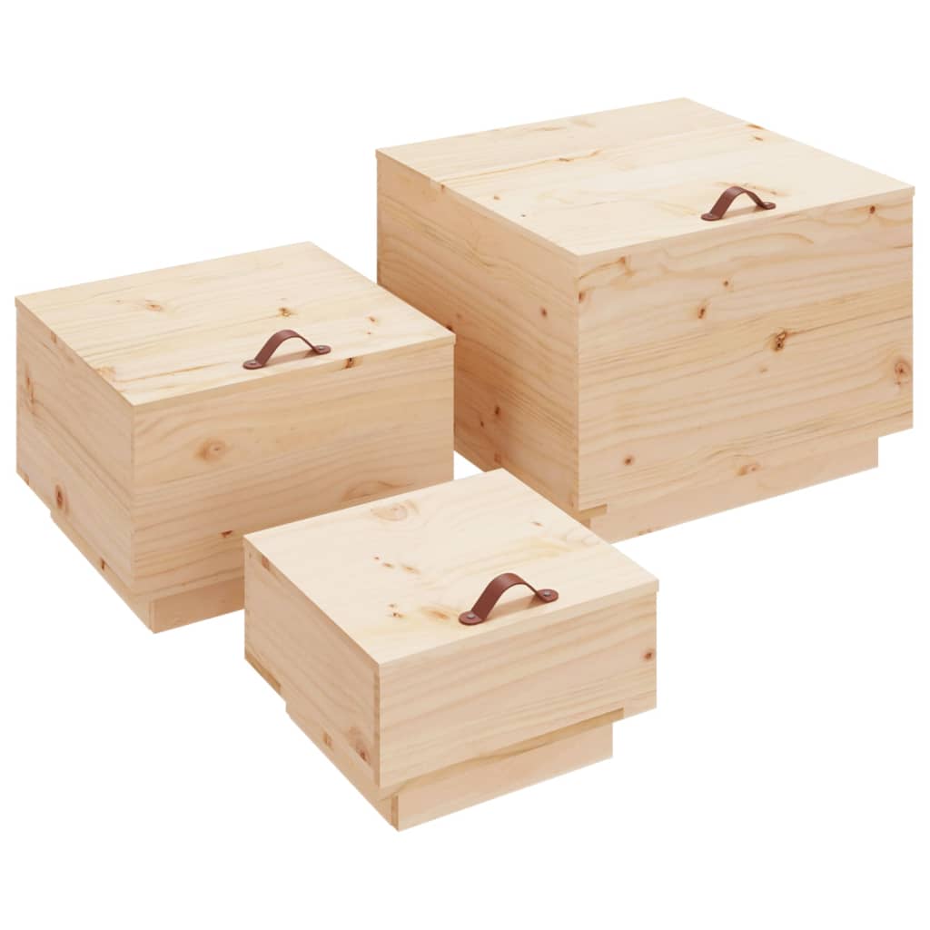 vidaXL Cajas de almacenaje con tapa 3 piezas madera maciza pino