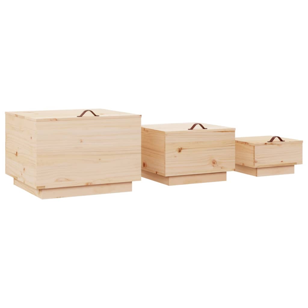 vidaXL Cajas de almacenaje con tapa 3 piezas madera maciza pino