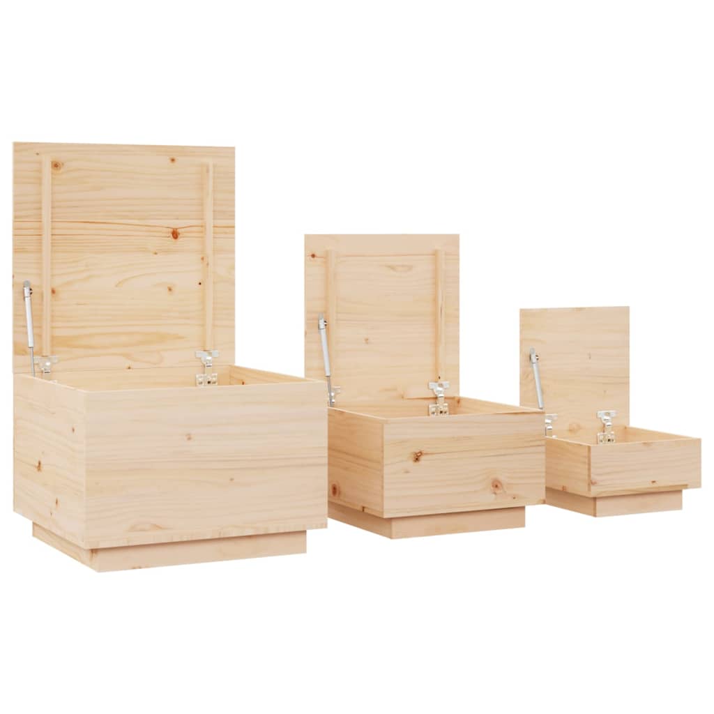 vidaXL Cajas de almacenaje con tapa 3 piezas madera maciza pino