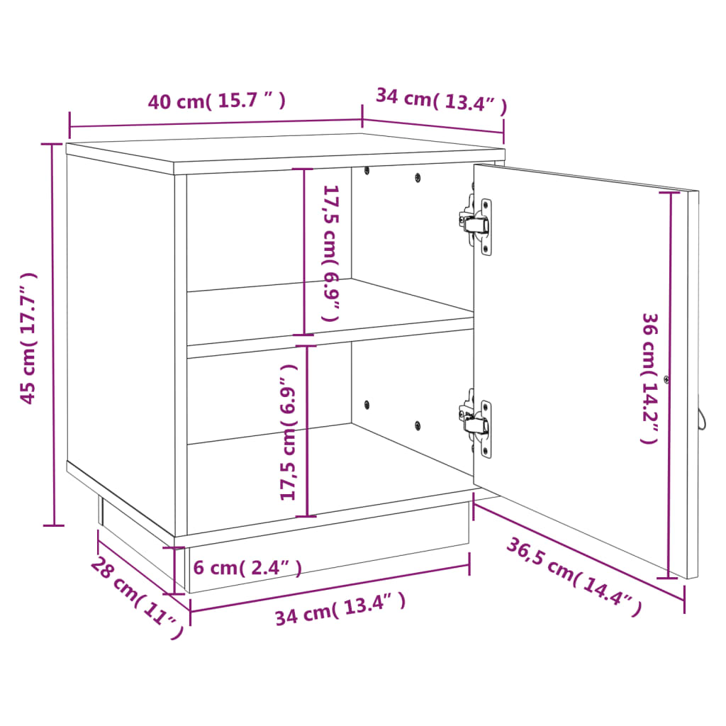 vidaXL Mesitas de noche 2 uds madera maciza pino blanco 40x34x45 cm