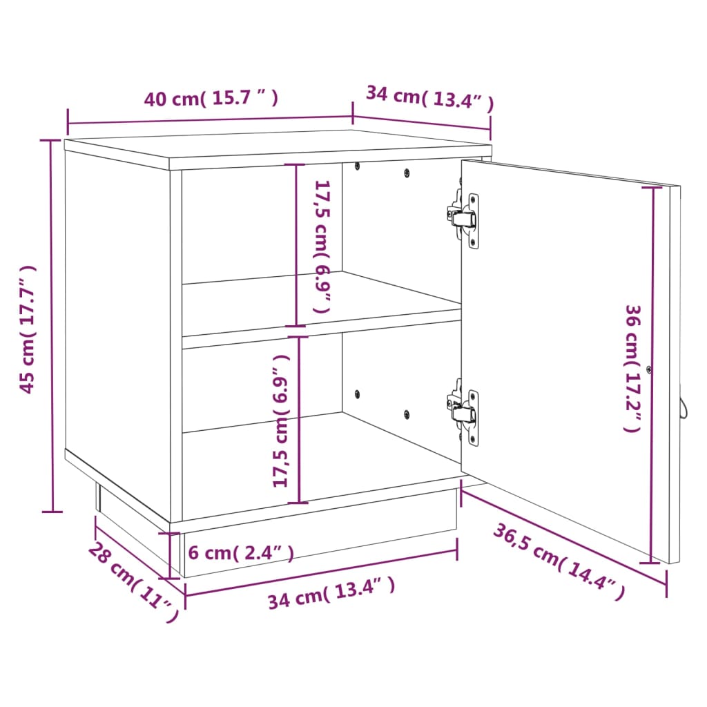 vidaXL Mesita de noche madera maciza de pino gris 40x34x45 cm