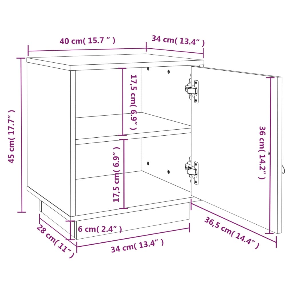 vidaXL Mesitas de noche 2 uds madera maciza pino gris 40x34x45 cm