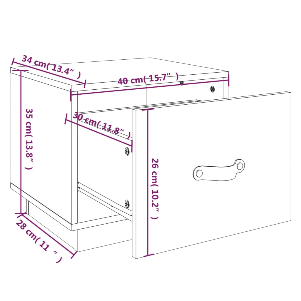 vidaXL Mesita de noche madera maciza de pino blanco 40x34x35 cm