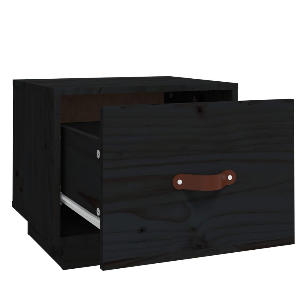 vidaXL Mesita de noche madera maciza de pino negro 40x34x35 cm