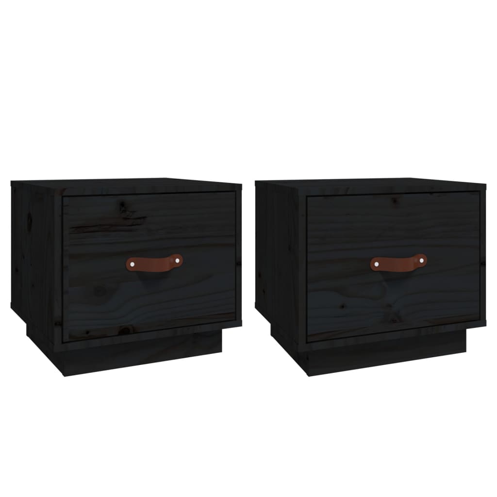 vidaXL Mesitas de noche 2 uds madera maciza de pino negro 40x34x35 cm