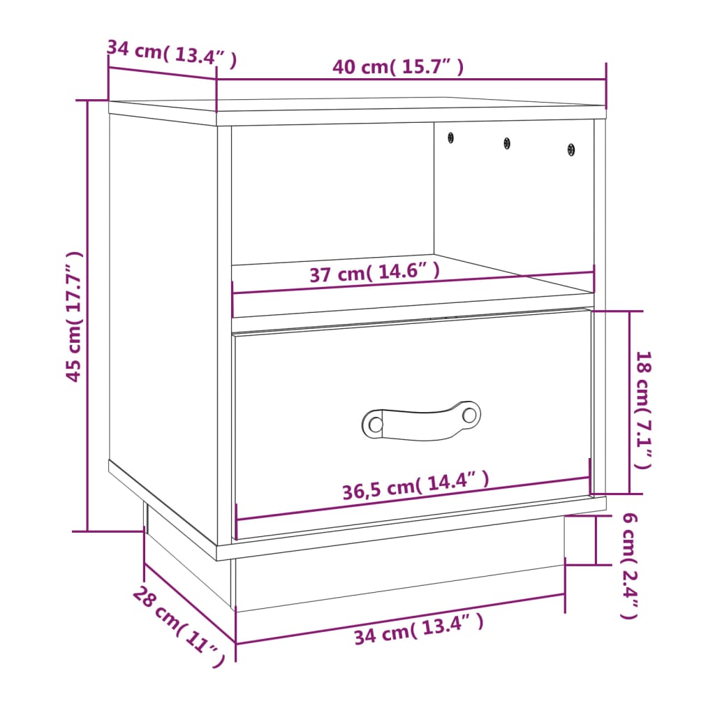 vidaXL Mesitas de noche 2 uds madera maciza pino blanco 40x34x45 cm