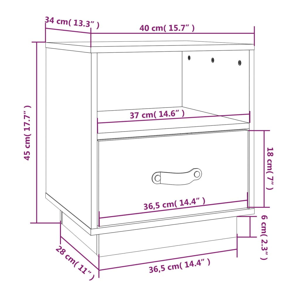 vidaXL Mesita de noche madera maciza de pino gris 40x34x45 cm